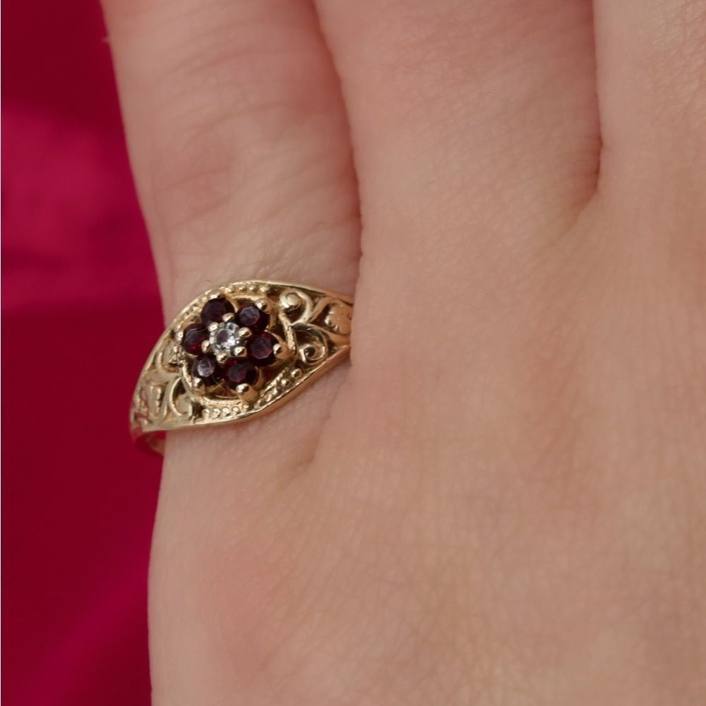 10K Yellow Gold Antique Edwardian Filigree Ruby Ring